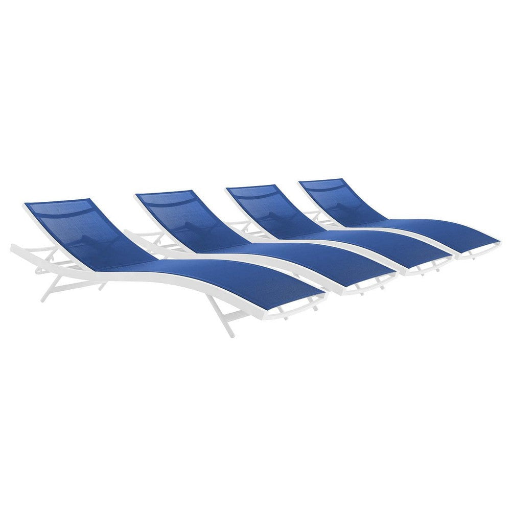 Modway EEI-4039-WHI-NAV Glimpse Outdoor Patio Mesh Chaise Lounge Set of 4, White Navy