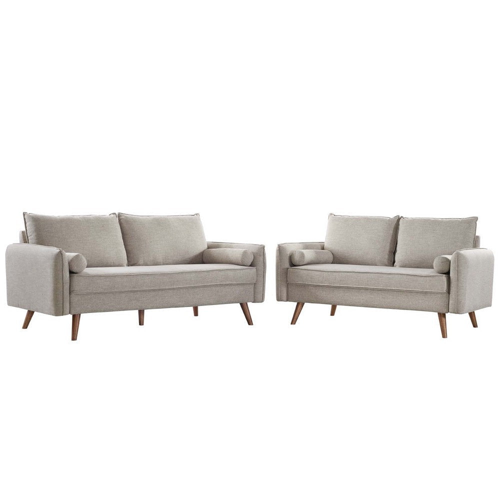 Modway Revive Upholstered Fabric Sofa and Loveseat Set, Beige