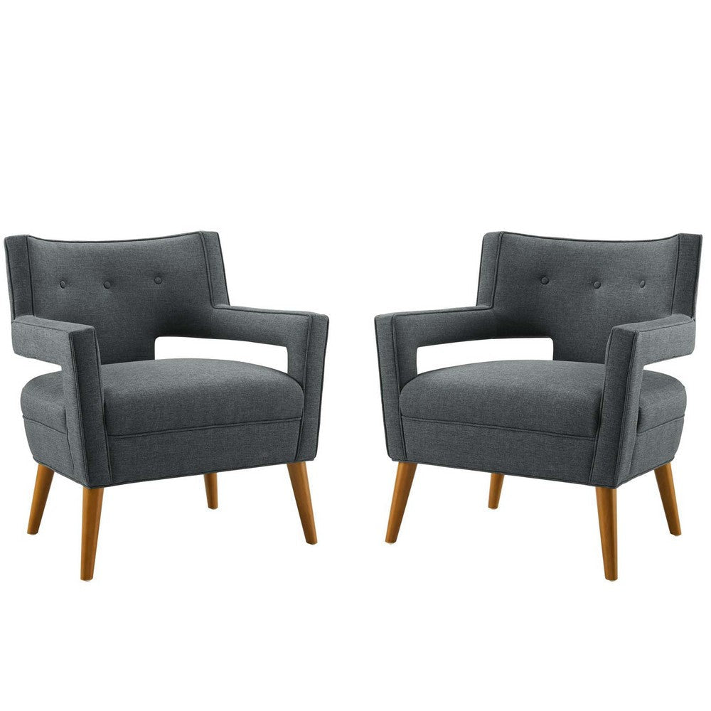 Modway Sheer Upholstered Fabric Mid-Century Modern Set of 2 in Gray, 2 Armchairs