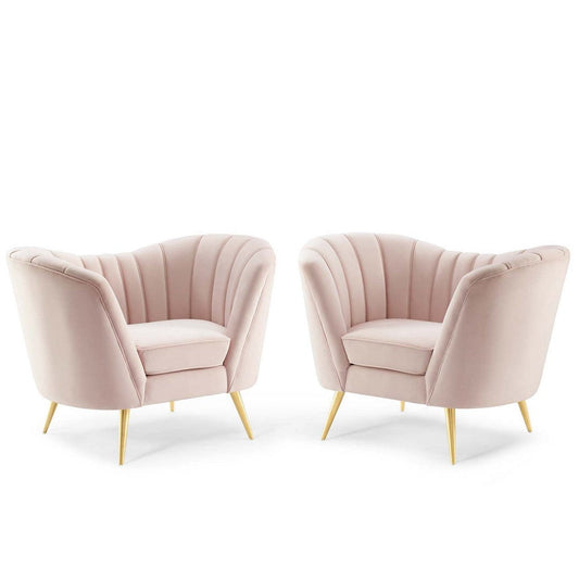 Modway Opportunity Performance Velvet Armchair Set of 2, Pink