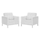 Modway Loft Tufted Upholstered Faux Leather Armchair Set of 2, Silver White