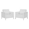 Modway Loft Tufted Upholstered Faux Leather Armchair Set of 2, Silver White