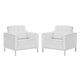 Modway Loft Tufted Upholstered Faux Leather Armchair Set of 2, Silver White