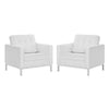 Modway Loft Tufted Upholstered Faux Leather Armchair Set of 2, Silver White