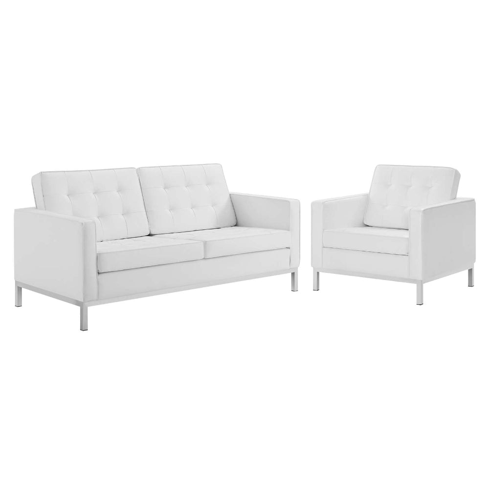 Modway Loft Tufted Upholstered Faux Leather Loveseat and Armchair Set by Modway