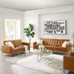 Modway Loft Tufted Upholstered Faux Leather Sofa and Loveseat Set Silver Tan MDY-EEI-4106-SLV-TAN-SET