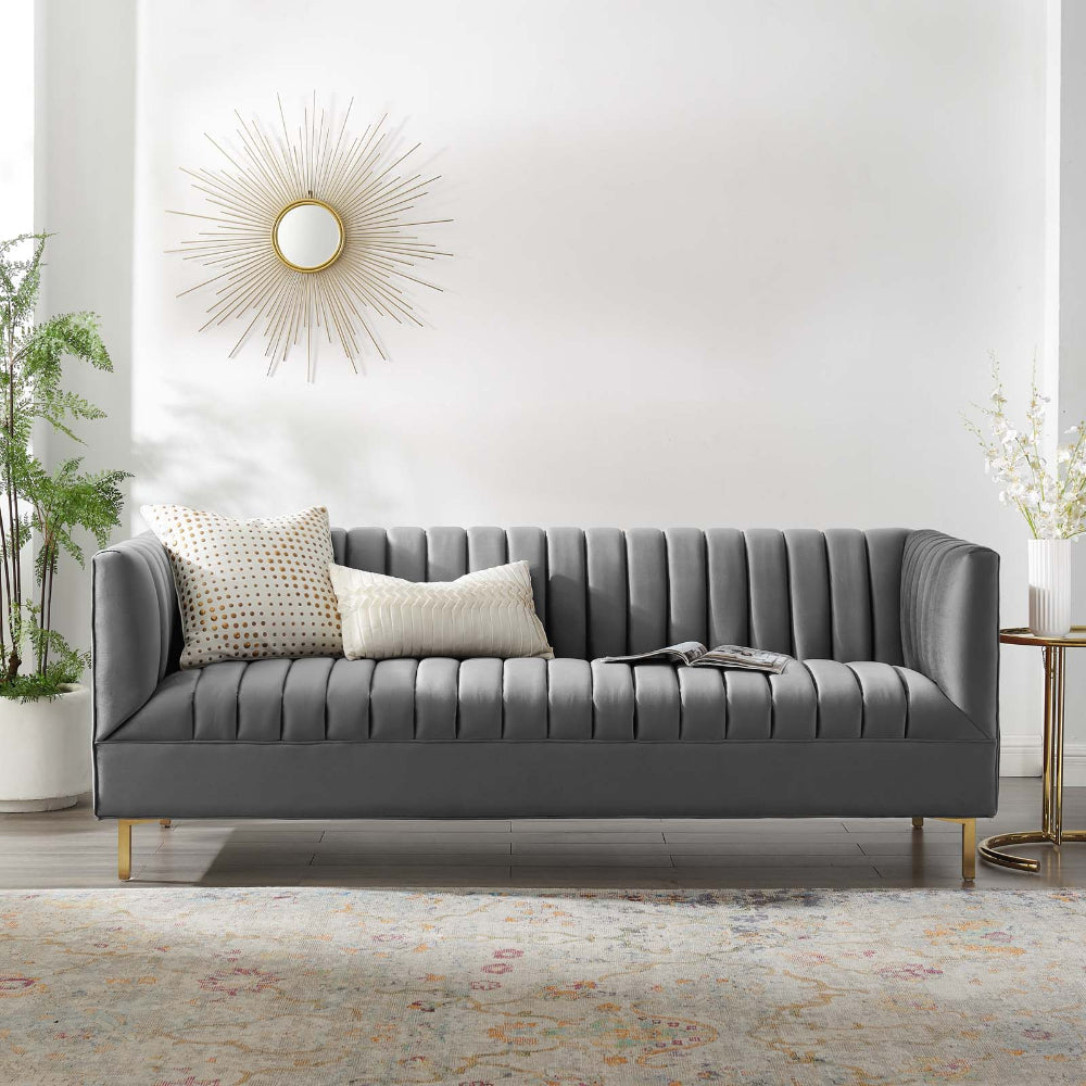 Modway Shift Channel Tufted Performance Velvet, Sofa, Gray