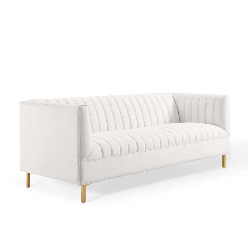 Modway Shift Channel Tufted Performance Velvet, Sofa, White