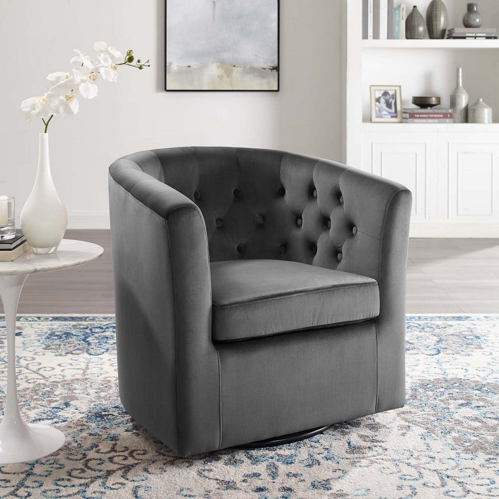 Modway Prospect Tufted Performance Velvet Swivel Armchair, Charcoal 28D x 30W x 30H in