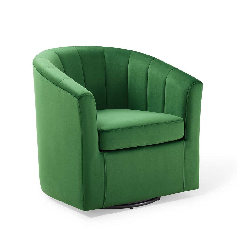 Modway Prospect Channel Tufted Performance Velvet Swivel Armchair in Emerald