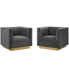 Modway Sanguine Vertical Channel Tufted Upholstered Performance Velvet Armchair Set of 2, Gray