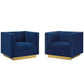 Modway Sanguine Vertical Channel Tufted Upholstered Performance Velvet Armchair Set of 2, Navy