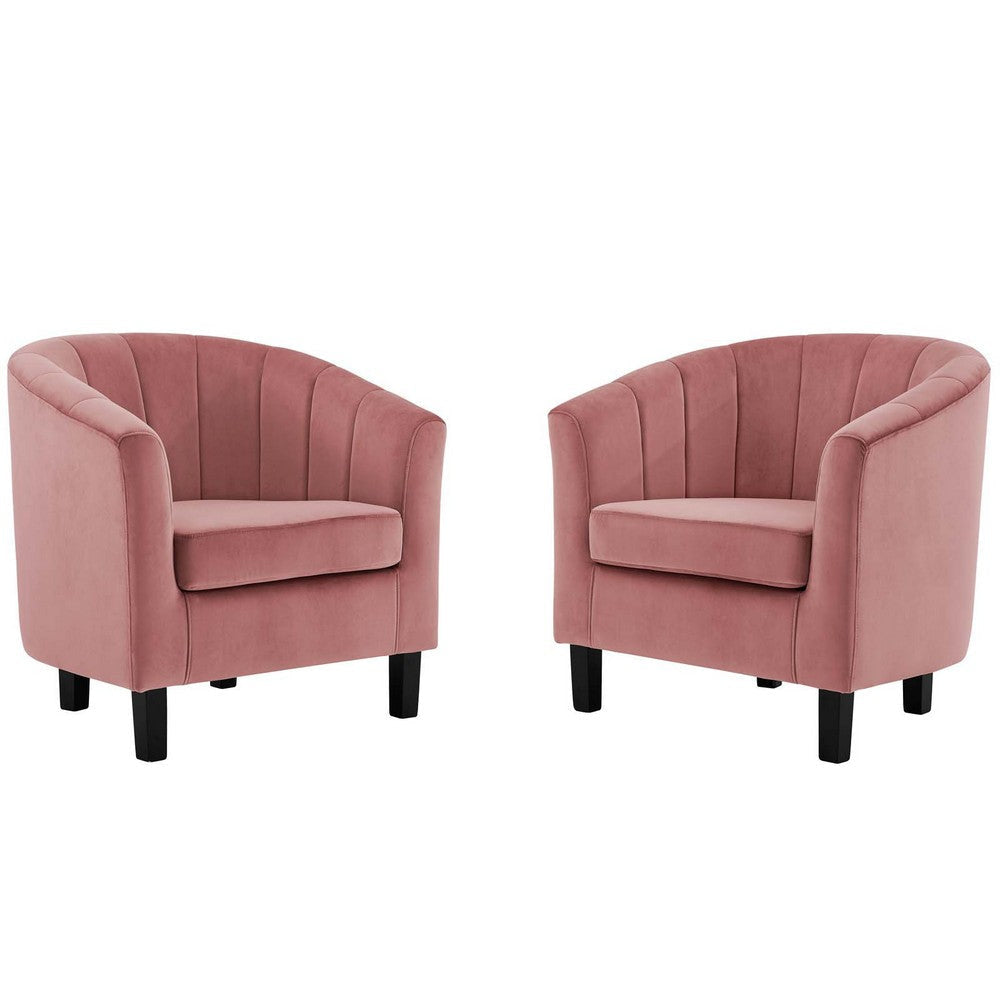 Modway Prospect Channel Tufted Performance Velvet Armchair Set of 2, Dusty Rose