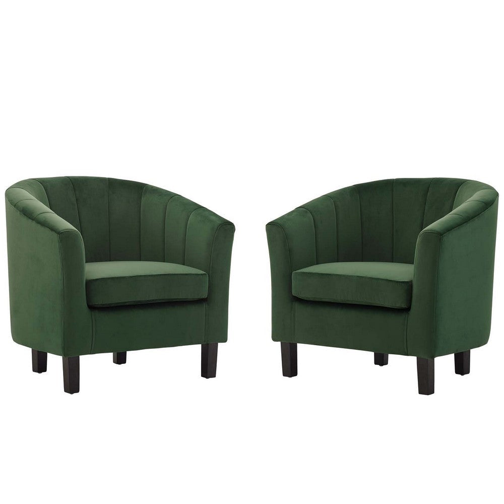 Modway Prospect Channel Tufted Performance Velvet Armchair Set of 2, Emerald