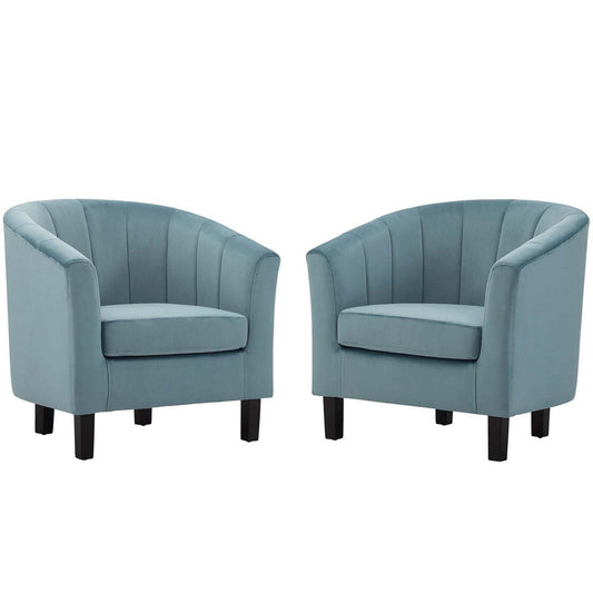 Modway Prospect Channel Tufted Performance Velvet Armchair Set of 2, Light Blue