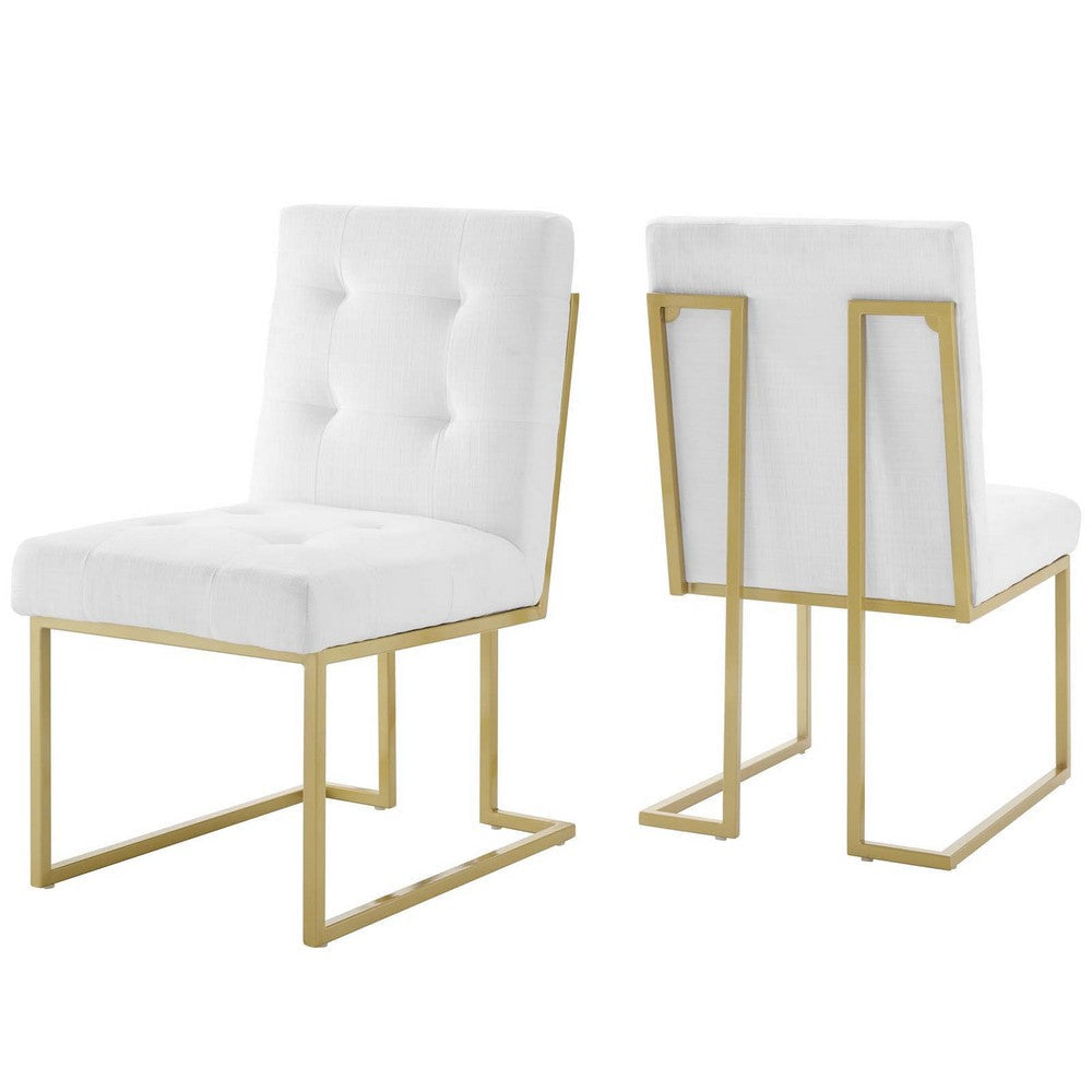 Modway Privy Stainless Steel Performance Velvet Dining Chair Set of 2, Gold Charcoal