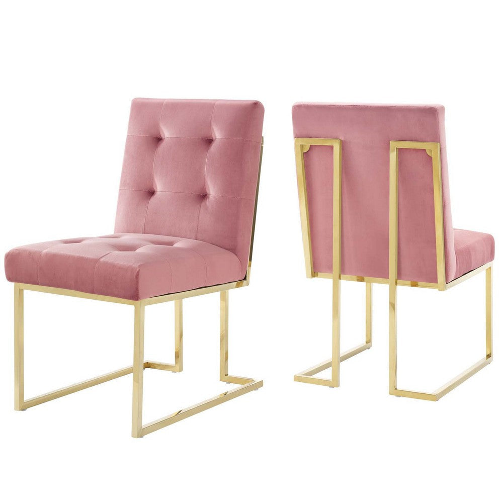 Modway Privy Stainless Steel Performance Velvet Dining Chair Set of 2, Gold Dusty Rose