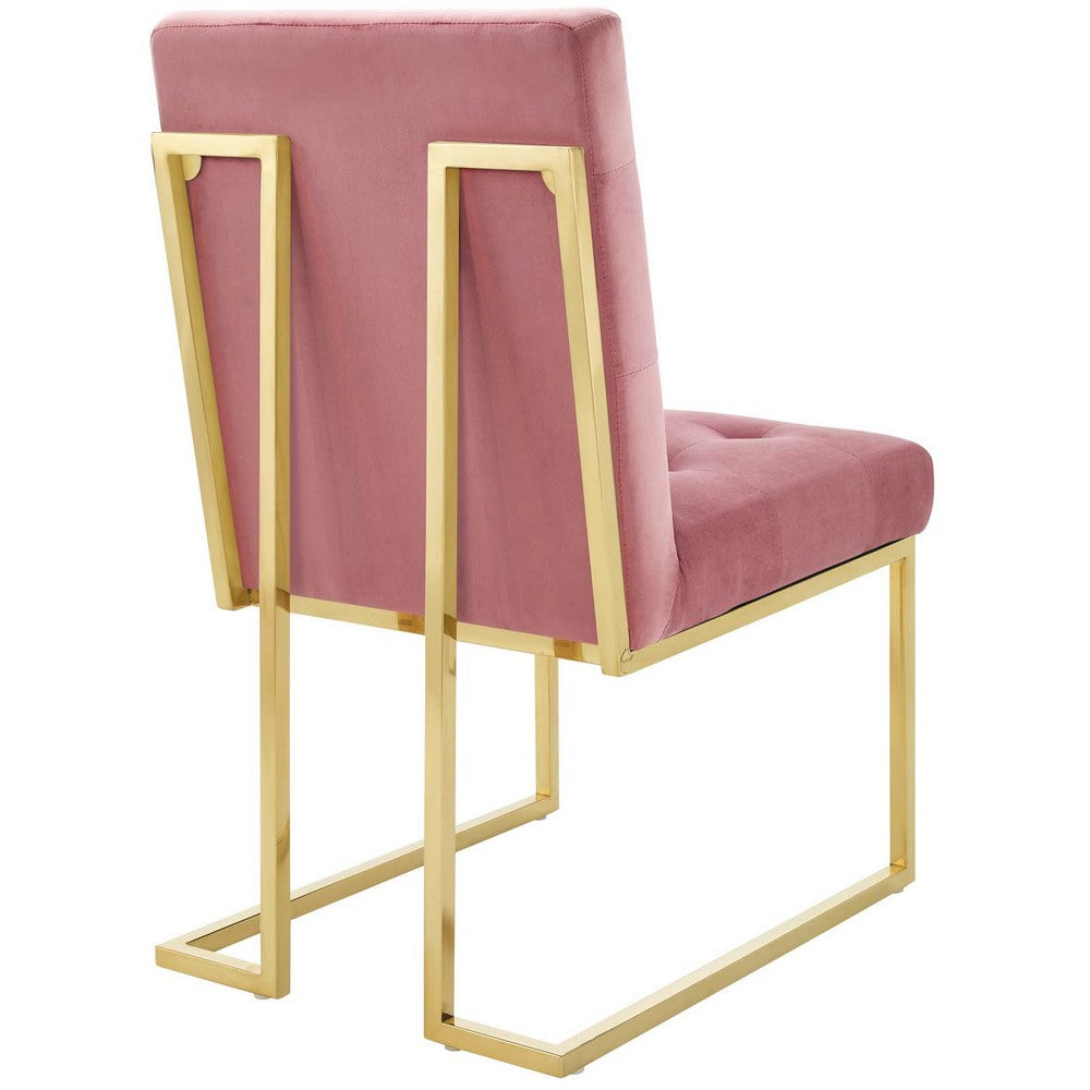 Privy Gold Stainless Steel Performance Velvet Dining Chair Set of 2 by Modway| Red