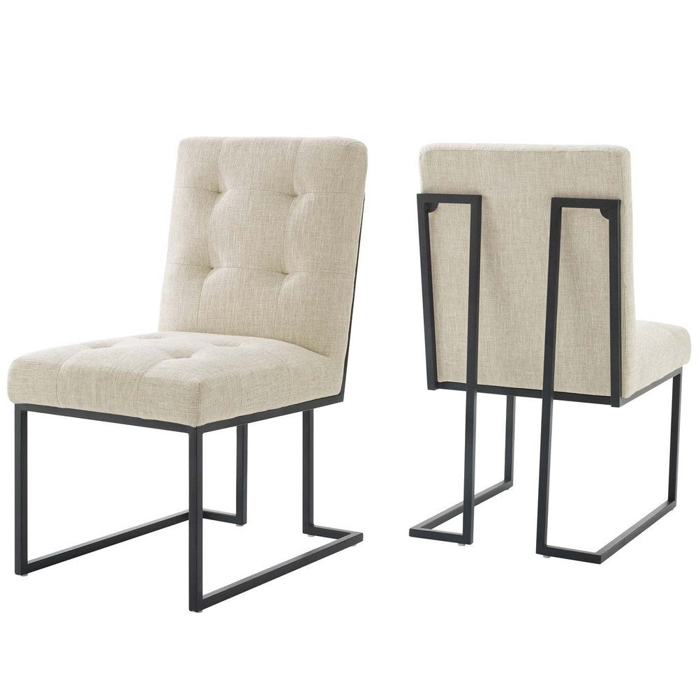 Modway Privy Stainless Steel Upholstered Fabric Dining Chair Set of 2, Black White