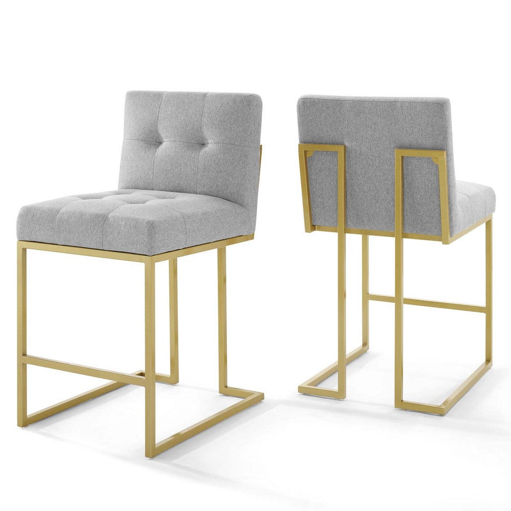 Modway Privy Stainless Steel Upholstered Fabric Counter Stool Set of 2, Gold Light Gray