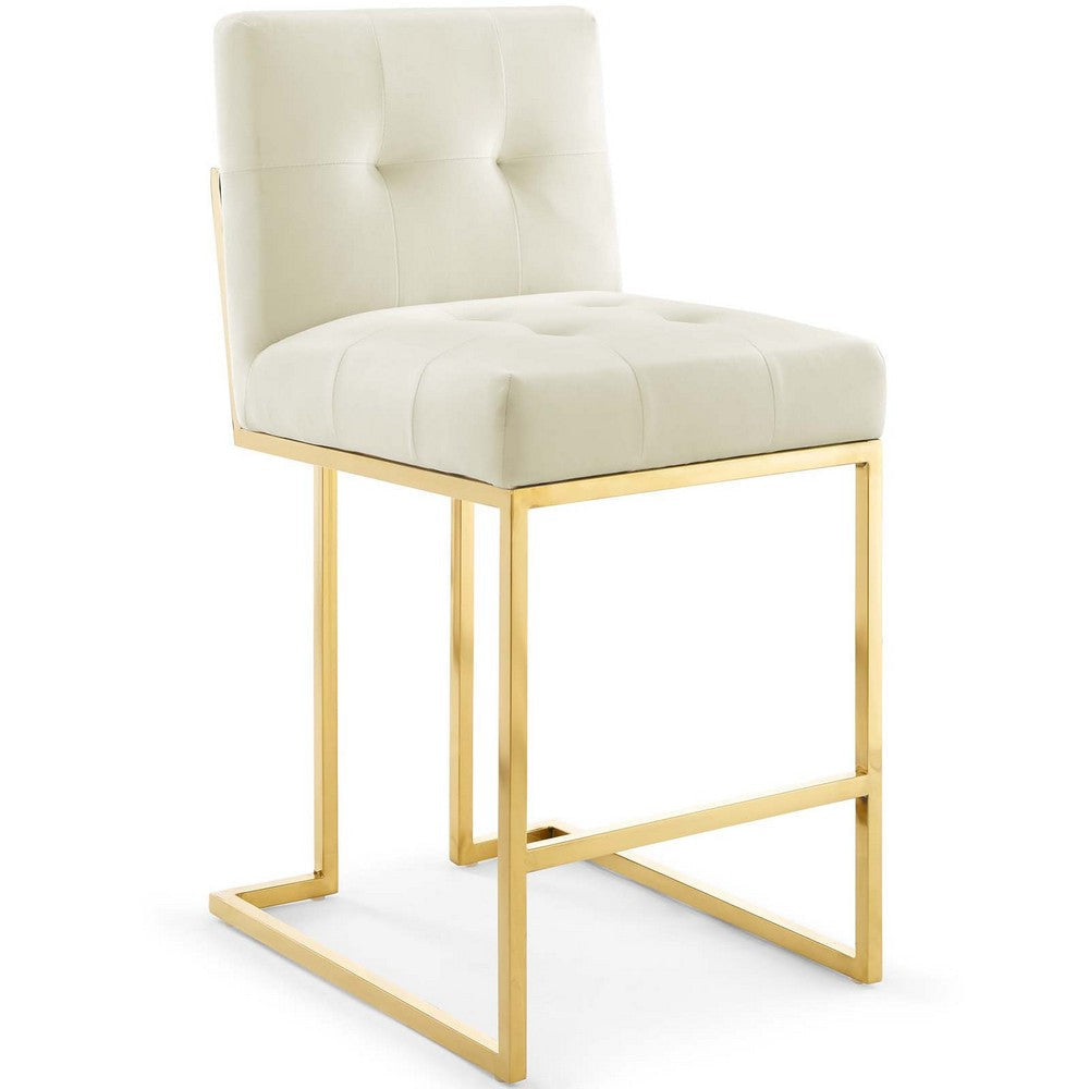 Modway Privy Stainless Steel Performance Velvet Counter Stool Set of 2 Gold Ivory MDY-EEI-4155-GLD-IVO