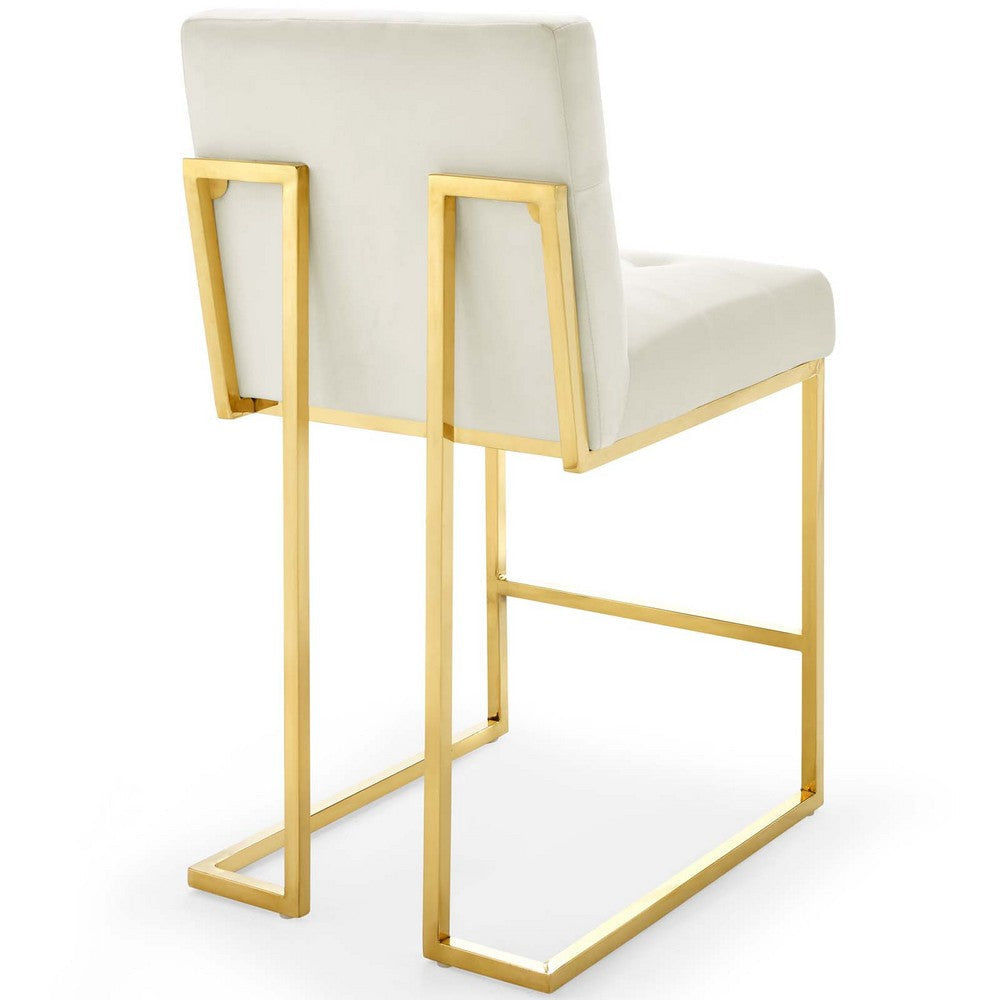 Modway Privy Stainless Steel Performance Velvet Counter Stool Set of 2 Gold Ivory MDY-EEI-4155-GLD-IVO