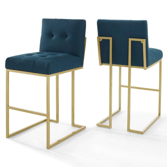 Modway Privy Stainless Steel Performance Velvet Bar Stool Set of 2, Gold Azure