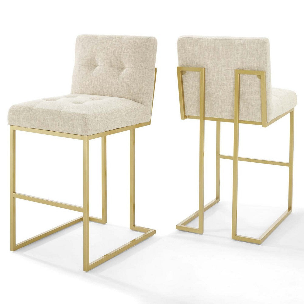 Modway Privy Stainless Steel Performance Velvet Bar Stool Set of 2, Gold Beige