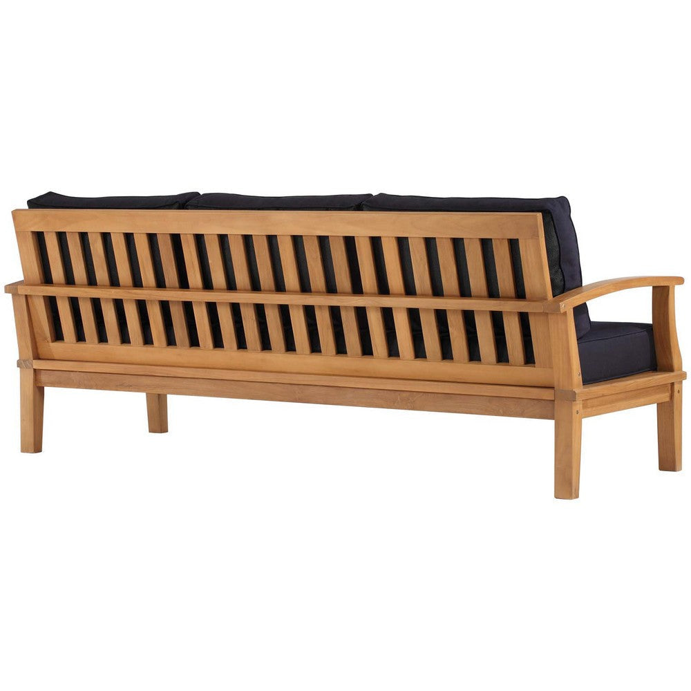 Modway EEI-4176-NAT-NAV Marina Patio Teak Sofa Natural Navy MDY-EEI-4176-NAT-NAV