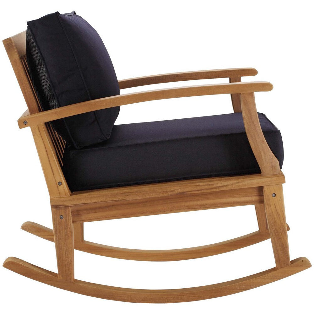 Modway EEI-4177-NAT-NAV Marina Patio Teak Rocking Chair Natural Navy MDY-EEI-4177-NAT-NAV