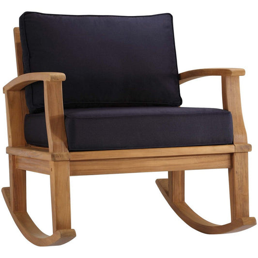 Modway EEI-4177-NAT-NAV Marina Patio Teak Rocking Chair, Natural Navy