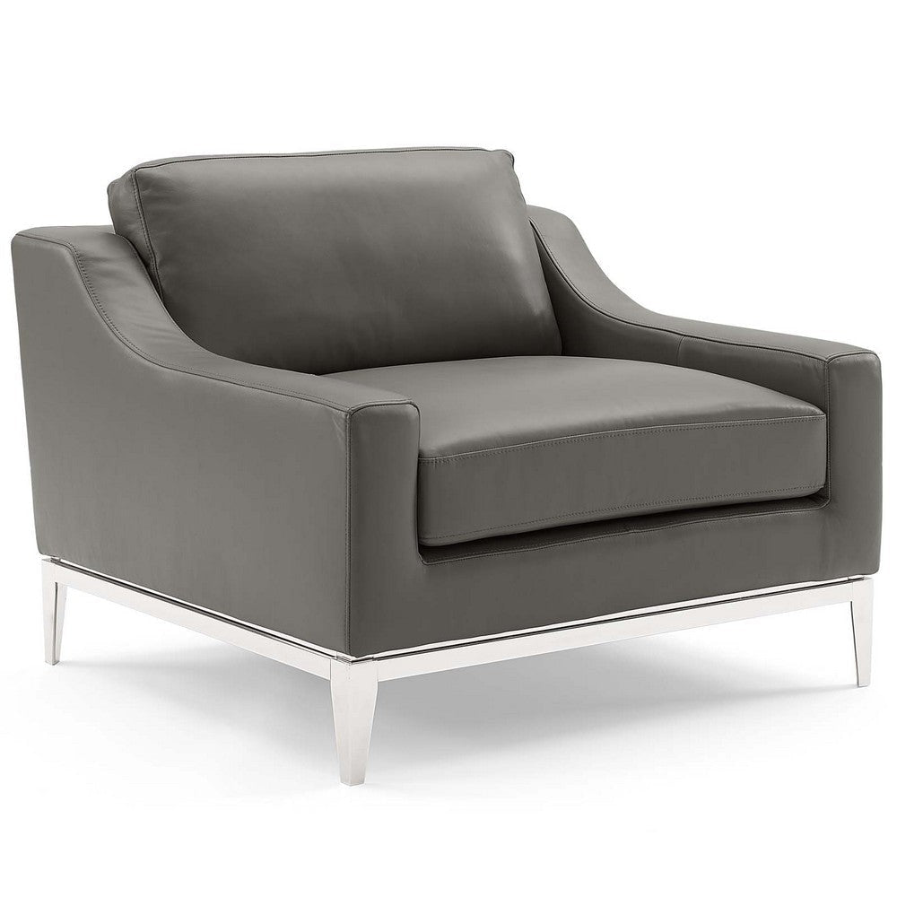 Modway Harness Stainless Steel Base Leather Sofa & Armchair Set in Gray MDY-EEI-4198-GRY-SET