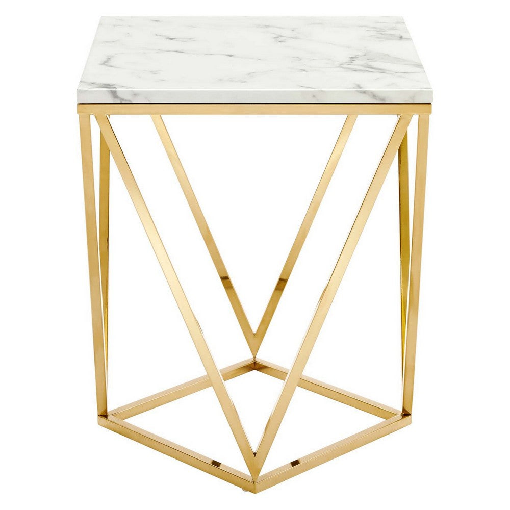 Vertex Gold Metal Stainless Steel End Table by Modway| White