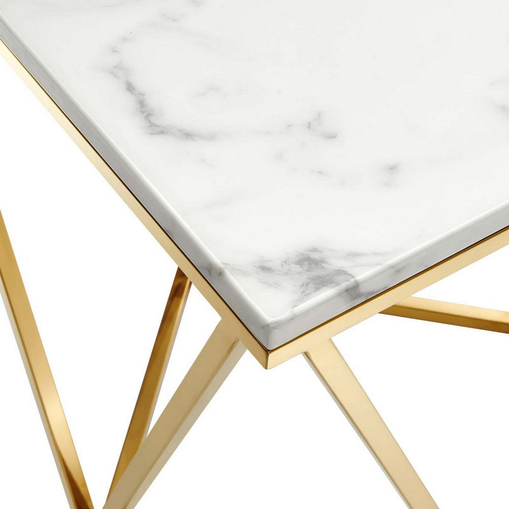 Vertex Gold Metal Stainless Steel End Table by Modway| White