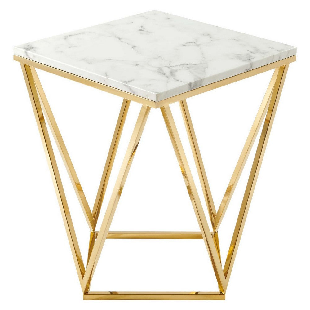 Vertex Gold Metal Stainless Steel End Table by Modway| White