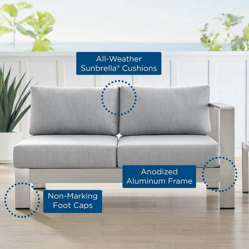 Shore Sunbrella® Fabric Aluminum Outdoor Patio Right-Arm Loveseat - No Shipping Charges