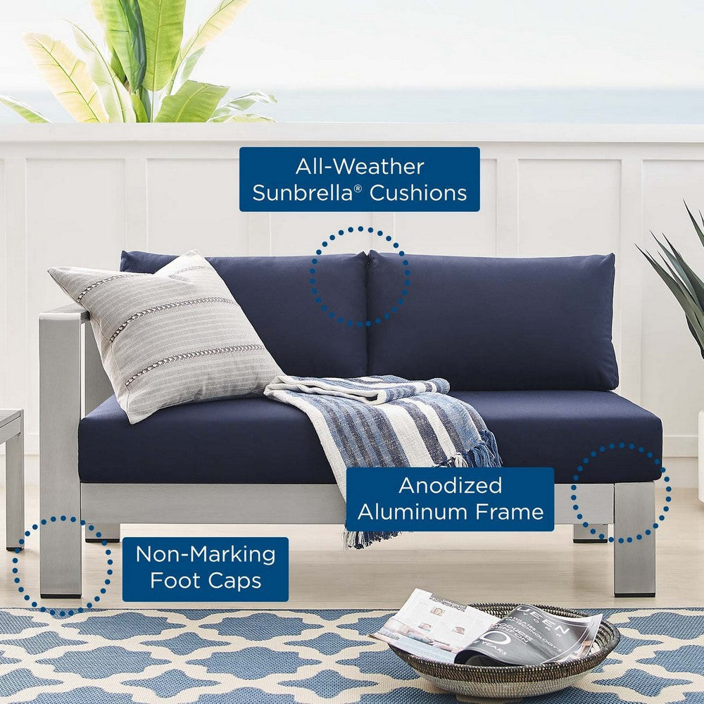 Modway EEI-4223-SLV-NAV Shore Sunbrella Patio Left-Arm in Silver Navy 53 x 27.5 x 25 MDY-EEI-4223-SLV-NAV