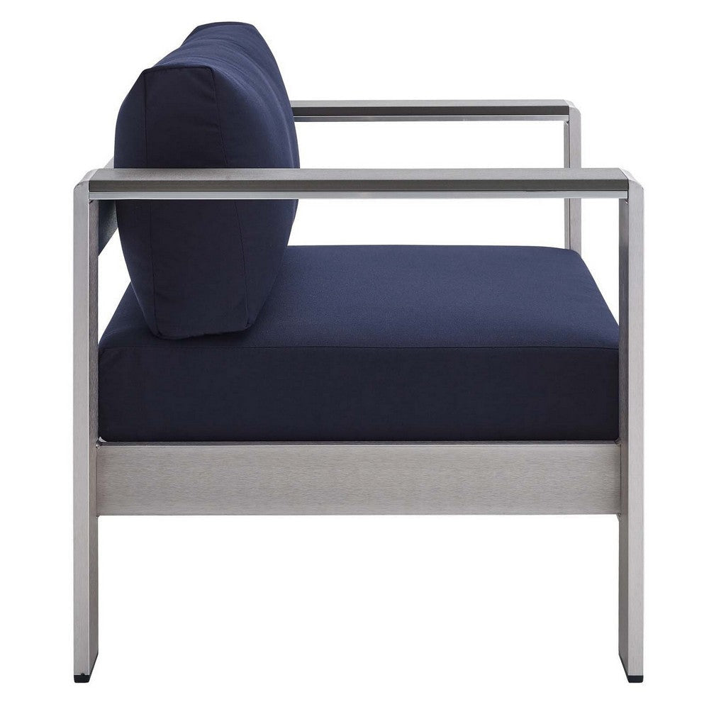 Modway EEI-4225-SLV-NAV Shore EEI-4225-SLV-NAVShore Sunbrella Patio Armchair in Silver Navy MDY-EEI-4225-SLV-NAV