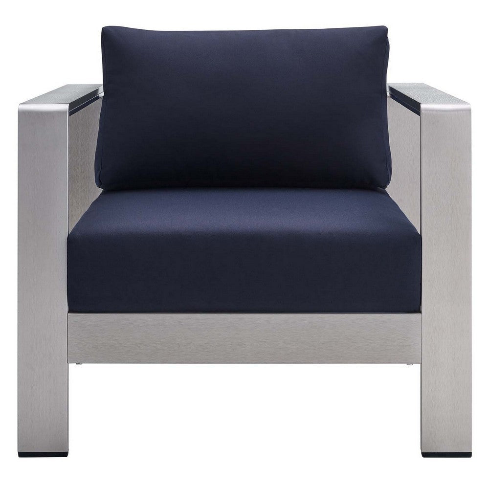 Modway EEI-4225-SLV-NAV Shore EEI-4225-SLV-NAVShore Sunbrella Patio Armchair in Silver Navy MDY-EEI-4225-SLV-NAV