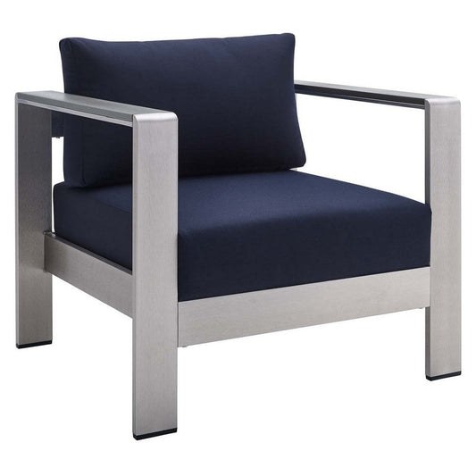 Modway EEI-4225-SLV-NAV Shore EEI-4225-SLV-NAVShore Sunbrella Patio Armchair in Silver Navy