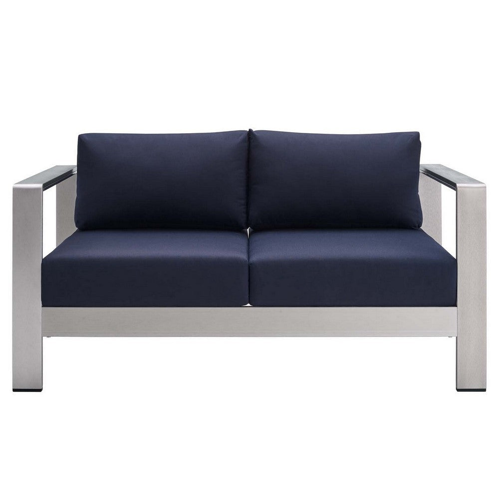 Modway EEI-4226-SLV-NAV Shore EEI-4226-SLV-NAVShore Sunbrella Patio Loveseat in Silver Navy MDY-EEI-4226-SLV-NAV