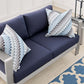 Modway EEI-4226-SLV-NAV Shore EEI-4226-SLV-NAVShore Sunbrella Patio Loveseat in Silver Navy MDY-EEI-4226-SLV-NAV