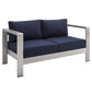 Modway EEI-4226-SLV-NAV Shore EEI-4226-SLV-NAVShore Sunbrella Patio Loveseat in Silver Navy