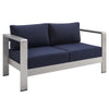 Modway EEI-4226-SLV-NAV Shore EEI-4226-SLV-NAVShore Sunbrella Patio Loveseat in Silver Navy