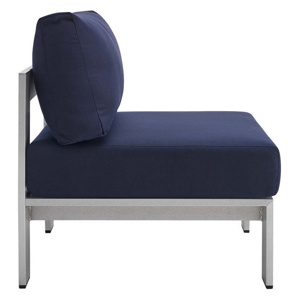 Modway EEI-4227-SLV-NAV Shore SunbrellaPatio Chair in Silver Navy 27.5 x 25 x 23.5 MDY-EEI-4227-SLV-NAV