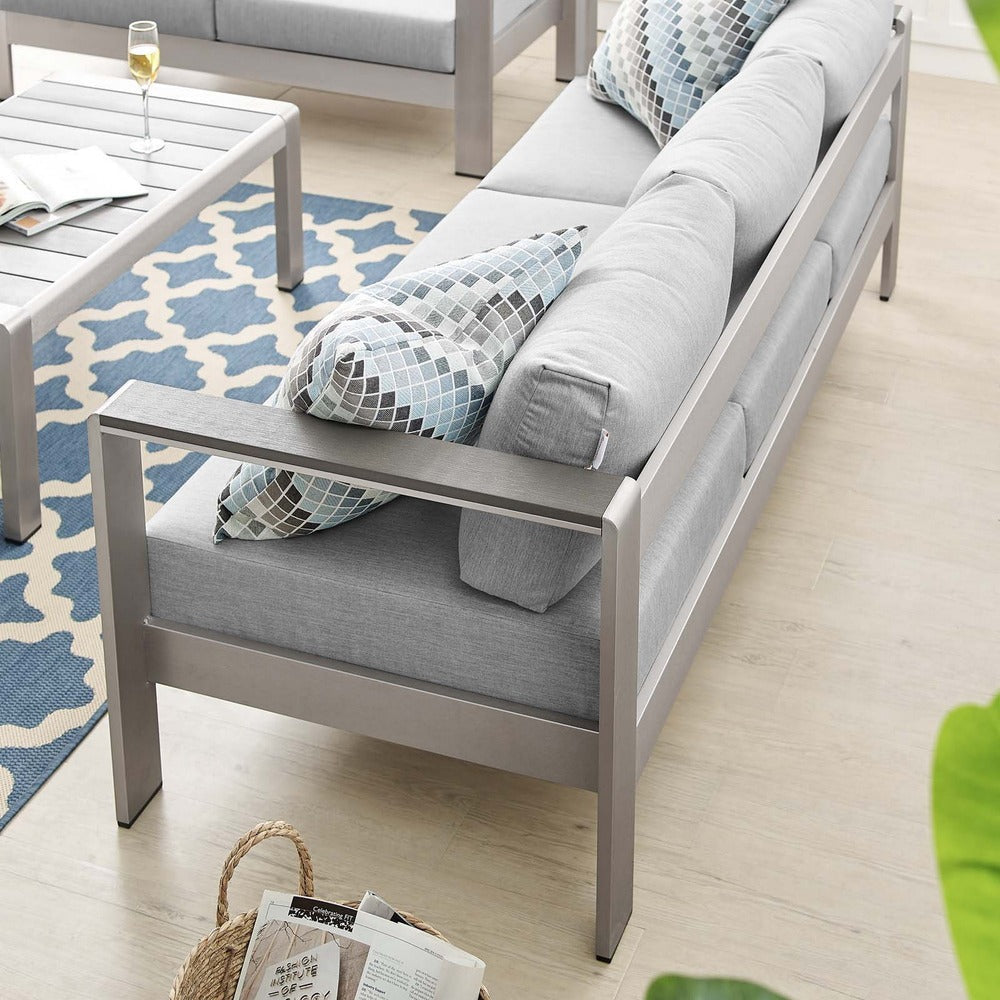Modway Shore Sunbrella® Fabric Aluminum Outdoor Patio Sofa MDY-EEI-4228-SLV-GRY