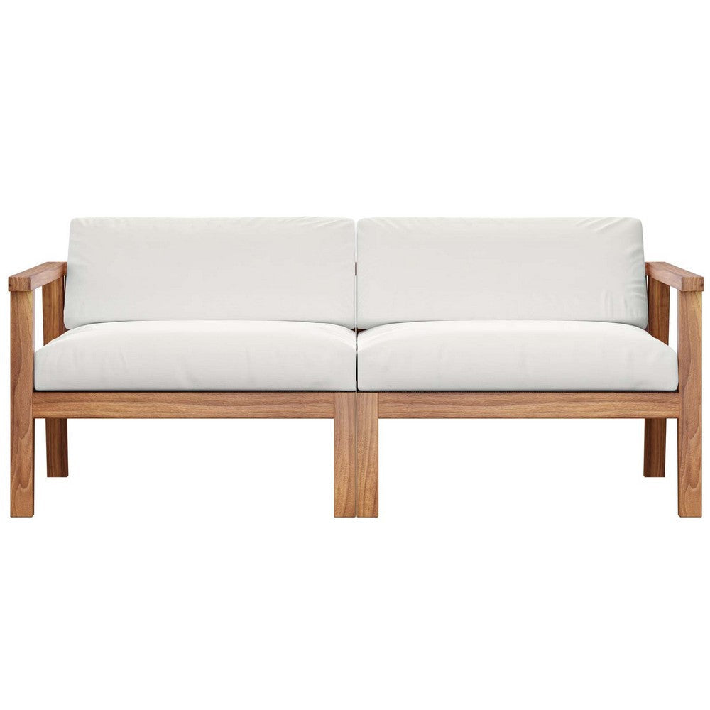 Modway EEI-4259-NAT-WHI-SET Bayport Patio Teak Wood 2-Seater Loveseat 2 Piece Set Natural White MDY-EEI-4259-NAT-WHI-SET