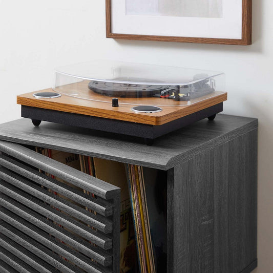 Modway Render Mid-Century Modern 19" Vinyl Record Display Stand in Charcoal