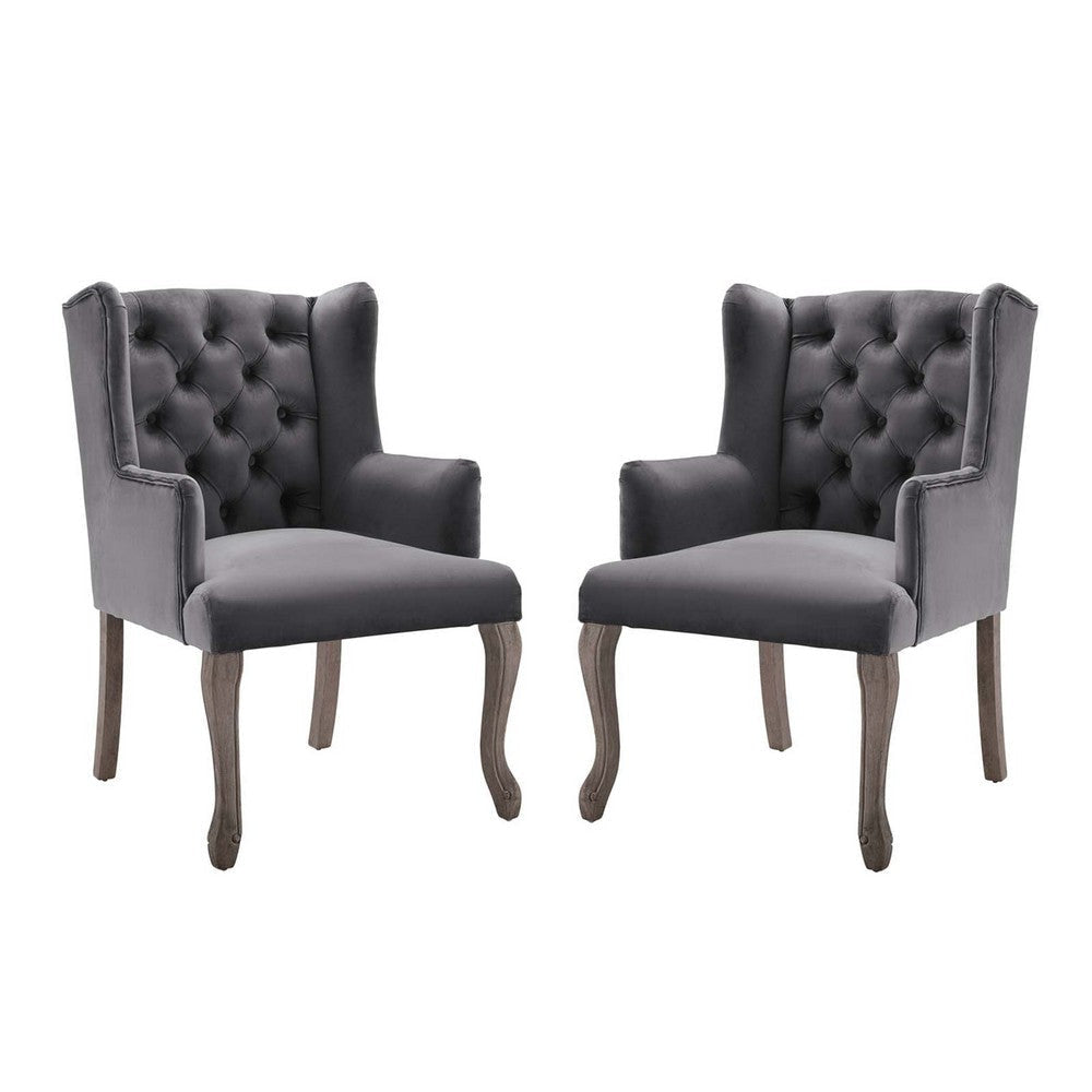 Modway Realm French Vintage Dining Performance Velvet, Armchair - Set of 2, Gray