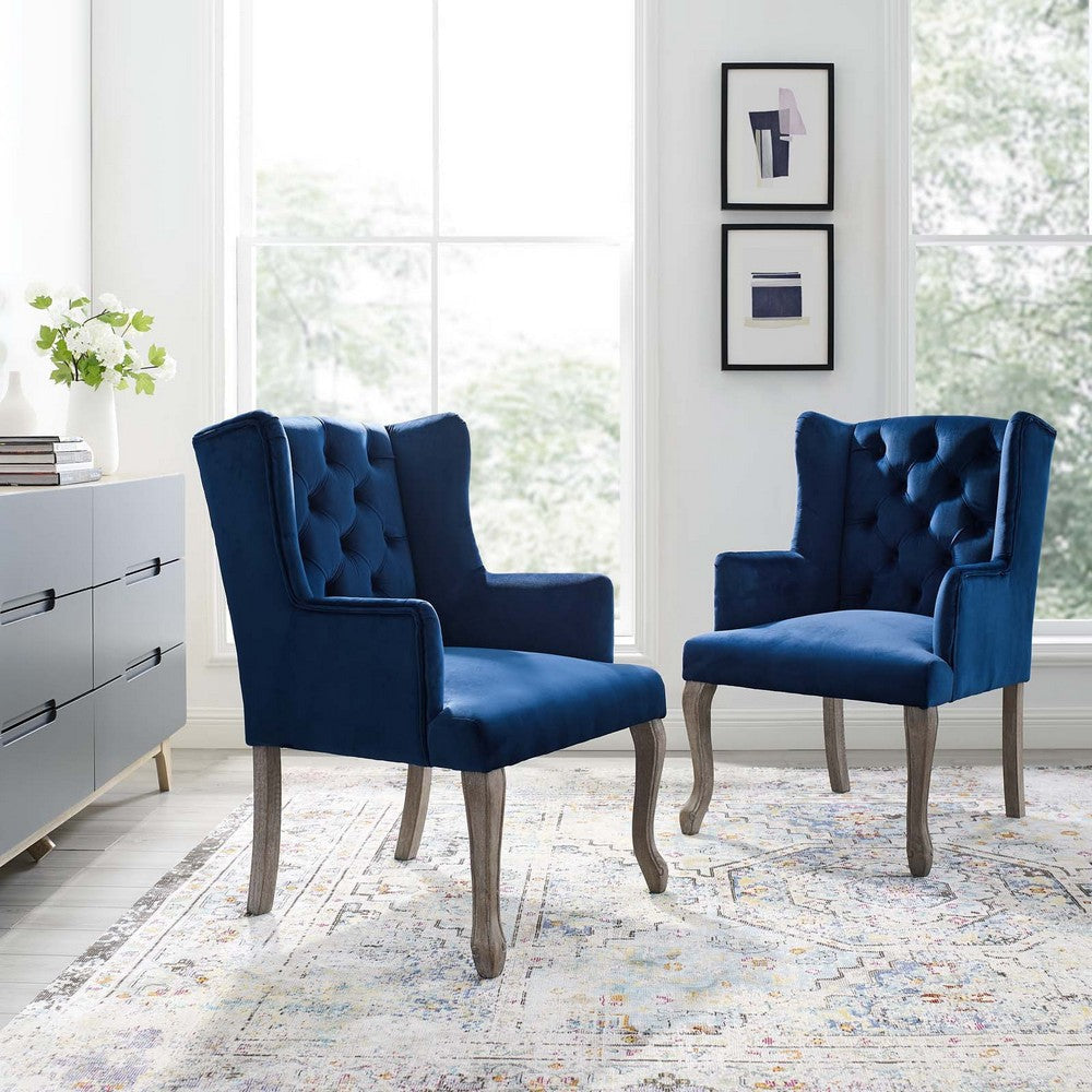 Modway Realm French Vintage Dining Performance Velvet Armchair - Set of 2 Navy MDY-EEI-4292-NAV